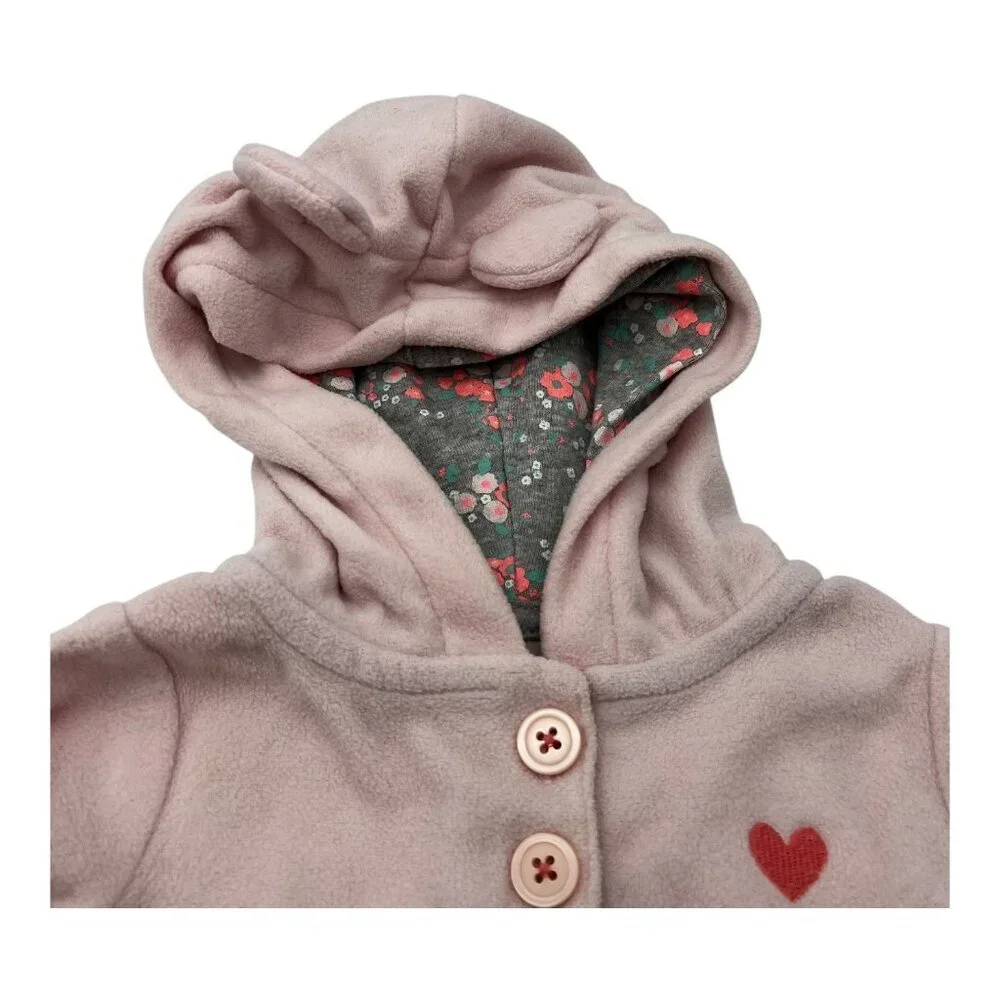 Lot Of 2 Carter’s Baby Hooded Fleece One‎ Piece 6-9M Heart Pink Floral Pocket